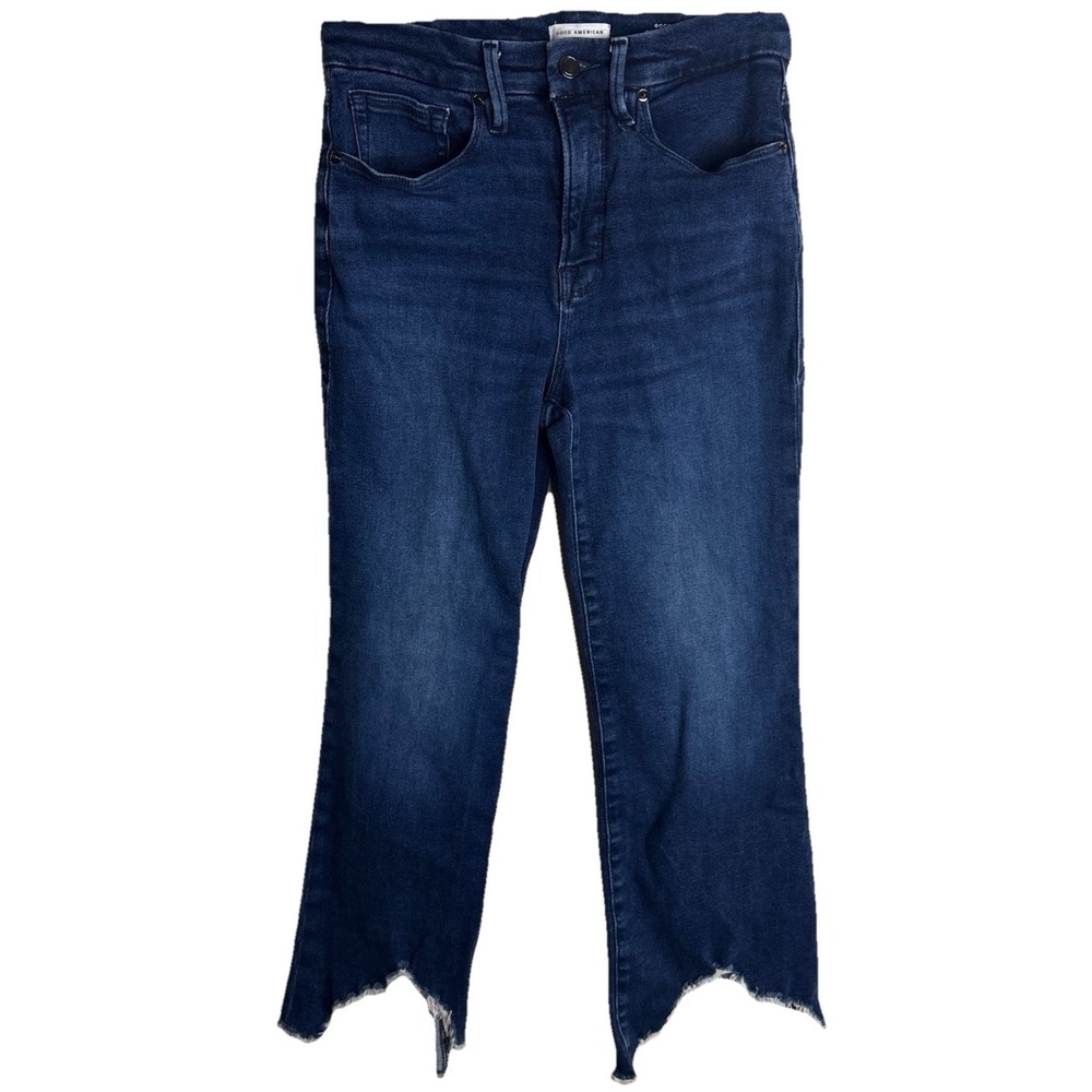 Good American Good Legs Crop Mini Boot Womens  8/29 Blue‎ Raw Hem Distressed